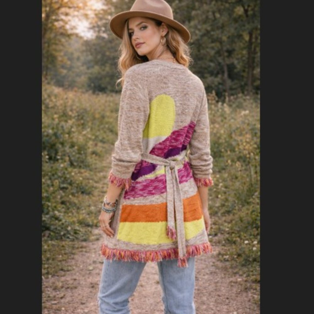 525 America Fringe Cardigan Womens S Purple‎ NWT Knit Boho Luxe Layering